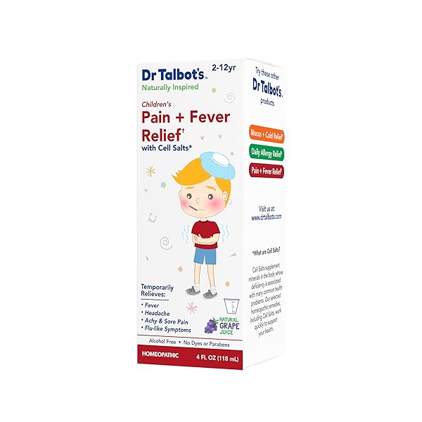 DR. TALBOT’S PAIN + FEVER RELIEF LIQUID MEDICINE WITH NATURALLY INSPIRED INGREDIENTS FOR CHILDREN, INCLUDES DOSAGE CUP, GRAPE JUICE FLAVOR, 4 FL OZ (PACKAGING MAY VARY)