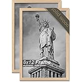 skyDrama Natural Solid Wood 8x12 Picture Frame, Display 8 x 12 Inch Picture Poster Photo, Vertical & Horizontal Wall Hanging - 2 Pack/Natural/8"x12"