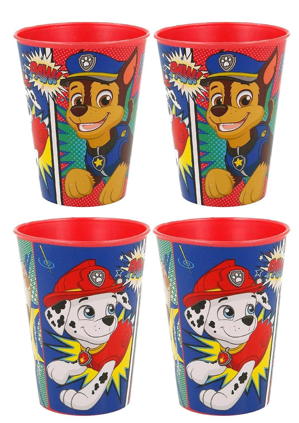 Gold1 4pc x Cartoon Character Drinking Cup Pack, Tumbler Re-Usable Plastic (Paw Patrol Boys Chase)