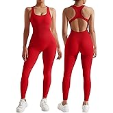 RXRXCOCO Women Backless One Piece Jumpsuits Sleeveless Scoop Neck Bodycon Romper Seamless Workout Yoga Jumpsuits