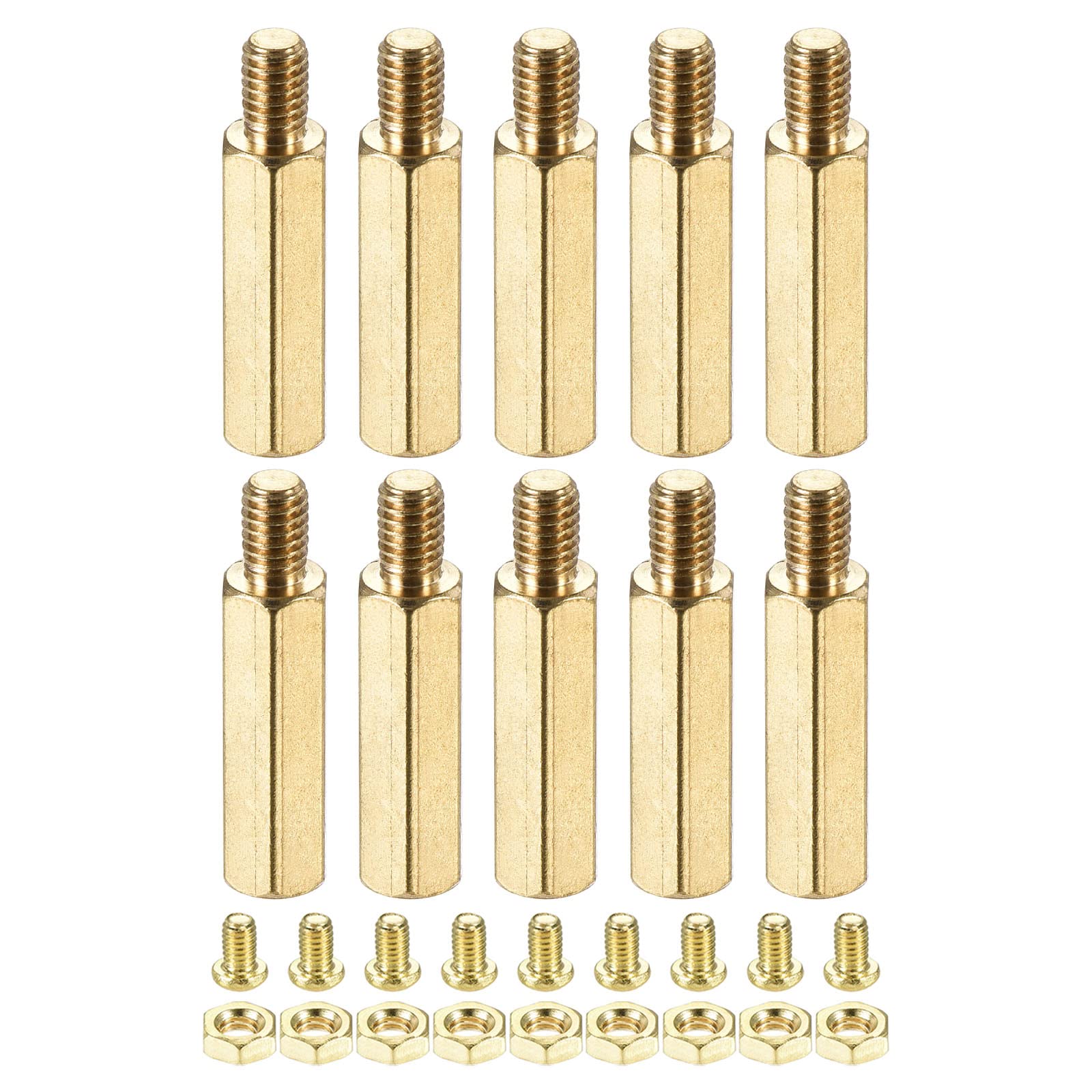 YOKIVE 10 Sets Brass Hex Threaded Spacer Screw Nut Kit, Spacer with Female-Male Thread | Raising the PCB Board, Great for Electronics Industries (M4 20+6mm)