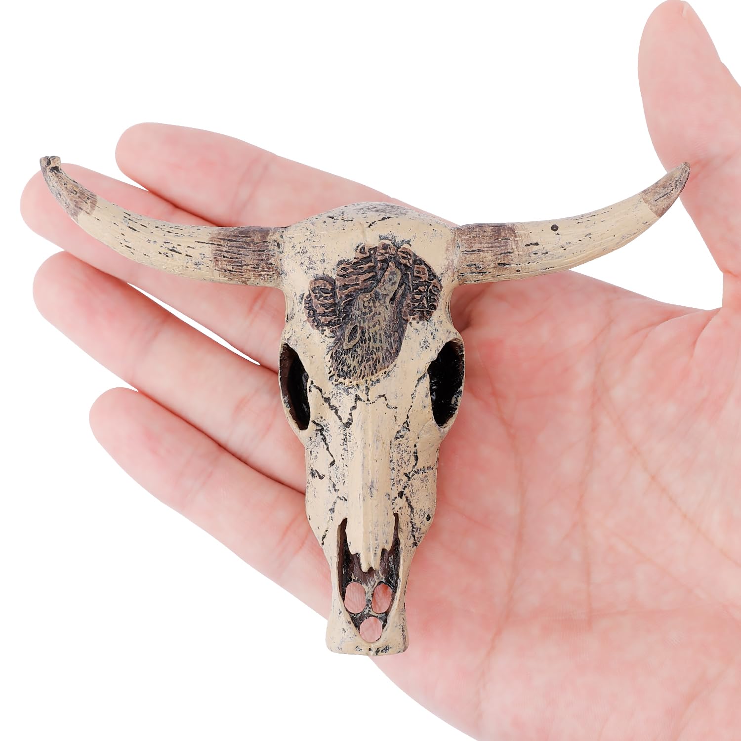 lasuroa Fish Tank Cattle Skull Decoration, Resin Fish Turtle Hidden Reptiles Hideouts Decorations Animal Skull Decor for Fish House Shrimps Snails Cave Landscape