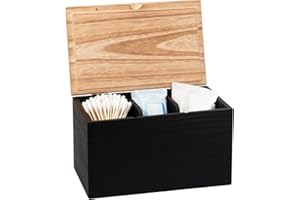 Wood Tampon Holder for Bathroom, Feminine Product Organizer with Lid and 2 Removable Dividers, Tampon Storage Organizer, Wood