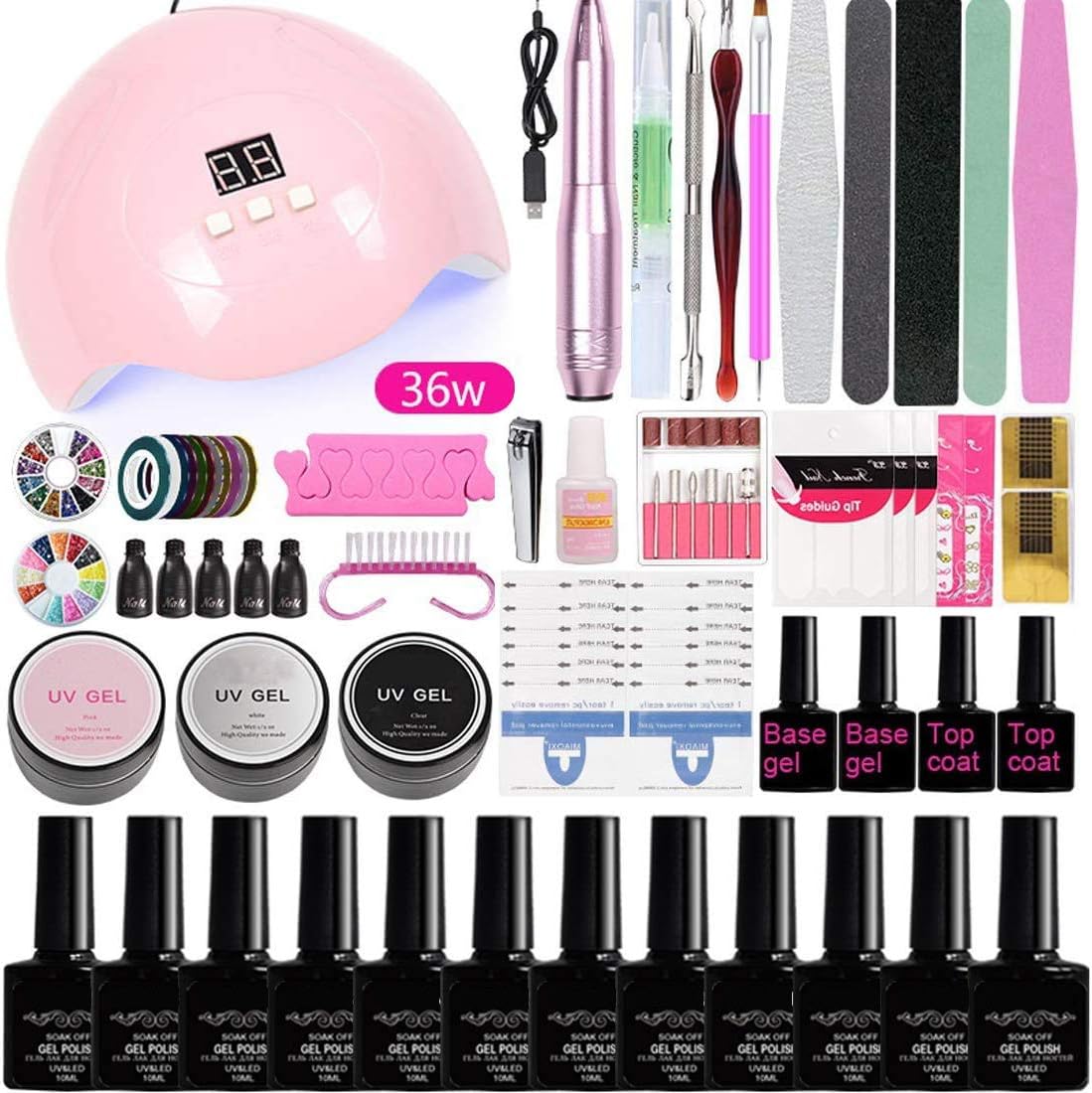 Fexinshern Gel Nail Polish Kit with UV Light 36W USB LED Nail Light with UV Gel Full Nail Tools for Nail Art Starter at Home Manicure Set with Colors & Base/Top Polish F6P