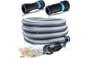 ONYLRAEP 1 1/4 Inch x 15 Feet Dust Collection Hose Kit for Home and Shop Vacuums System with 2 Adapters of Woodworking Power Tool and Sander, Compatible with Multi-Brands, Silver Gray Vacuum Hose