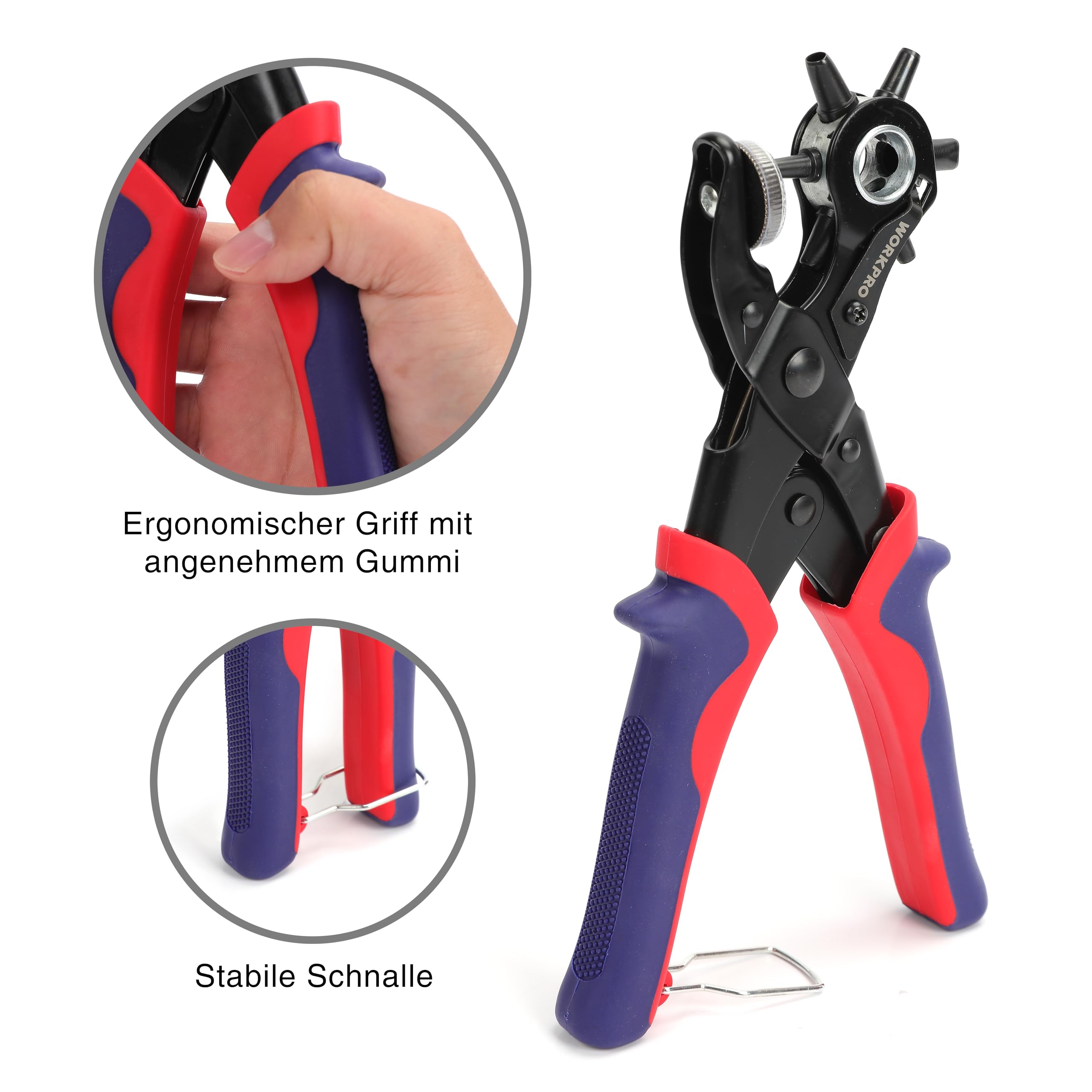 WORKPRO Revolverlochzange Lochzange Gürtel Leder Gürtel Puncher 255 MM Locher Rund 3,5-4-4,5 MM Rechteckige 6,6-7,5 MM OVAL Lochpfeifen 6,1 MM 3