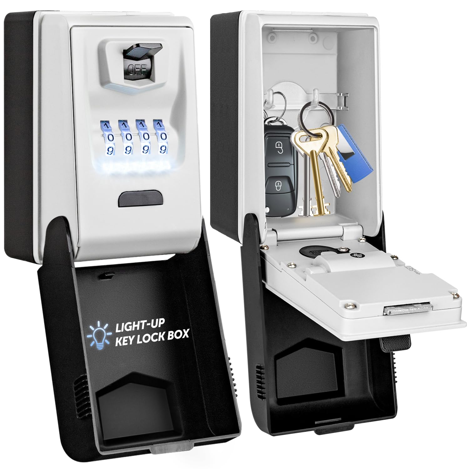 ENONEO Key Lock Box Wall Mounted with Light Up Dial, Large Key Storage Lock Box 4 Digit Combination Waterproof Large Key Safe High Security LockBox for Home Office Garage Outdoor