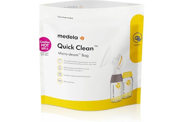Medela Quick Clean Microwave Sterilizer Bags for Bottles and Breast Pump Parts, Reusable Up to 20 Times Per Bag, Food-Grade M