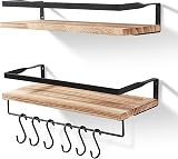 Himaly Floating Shelves Set of 2 Rustic Wall Shelves with Hooks and Guardrail view 7