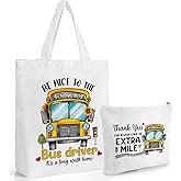 VeloKomo Bus Driver Tote Bag - 2Pcs Canvas Totes Appreciation Gifts Reusable Shopping Accessories with Makeup Bag Set Personalized Gift for Women Bookish Holiday Birthday Mother's Day Graduation