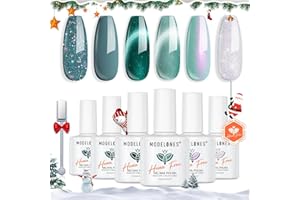 modelones Cat Eye Gel Nail Polish, 6 Colors Hema Free 9D Green Glass Cat Eye Sliver Green Glitter Christmas Nail Polish Kit with Magnet Soak Off LED Winter Nail Art Gel DIY Salon