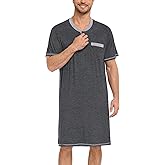 SWOMOG Mens Nightshirt Modal Short Sleeve Nightgown Henley Night Shirts Sleepwear Big & Tall Nightwear