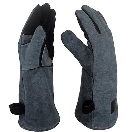 APOGO Ofenhandschuhe Backhandschuhe Grillhandschuhe 1 Paar Leder Grill Handschuhe 41x15X1.5cm Wildleder, mit Aufhängung, Topf