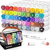 Shuttle Art 51 Colors Alcohol Markers, 50 Colors Dual Tip Art Marker Set Plus 1 Colorless Blender with Marker Case Perfect for Illustration Students Adult Coloring Sketching