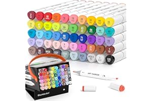 Shuttle Art 51 Colors Alcohol Markers, 50 Colors Dual Tip Art Marker Set Plus 1 Colorless Blender with Marker Case Perfect for Illustration Students Adult Coloring Sketching