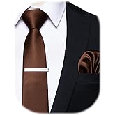 YourTies Skinny Ties for Men Satin 2.4" Slim Necktie with Pocket Square Tie Clip Set Solid Color Wedding Party Business