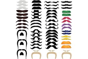 ailixinda 66 PCS Fake Mustaches,Self Adhesive Novelty Fake Mustache,Costume Facial Hair False Mustaches for Halloween,Masquerade Party Supplies,Fake Beard Mustache Stickers Set,24 Styles,11 Colors