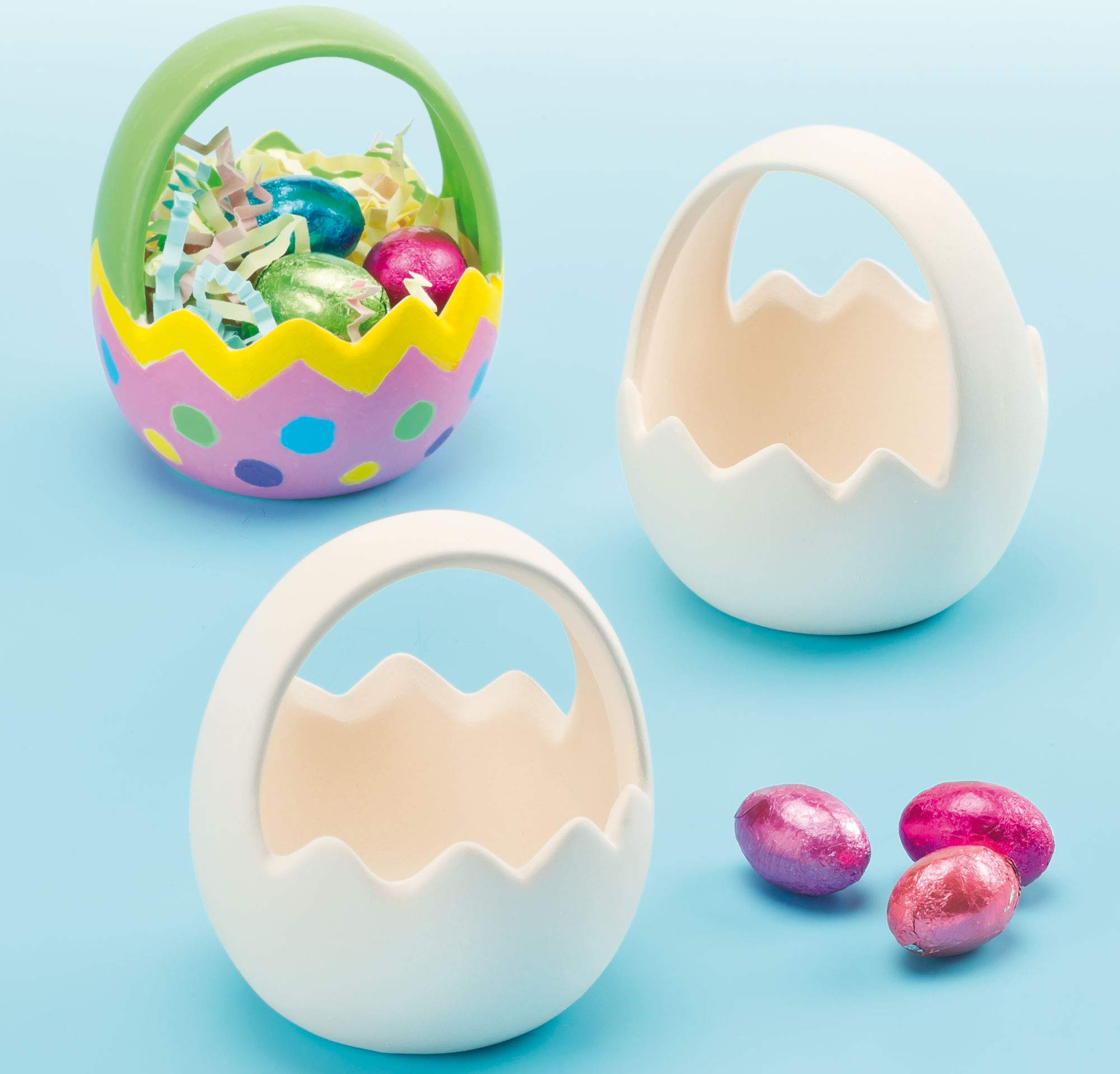 Baker Ross Easter Ceramic Egg Baskets (Pack of 4) For Kids to Decorate Great For Egg Hunting!, EF582