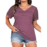 DOLNINE Womens-Plus-Size-Tops Fashion Lace Short Sleeve Shirts Casual V Neck Tees Going Out Pleated Tunics Blouses XL-5XL