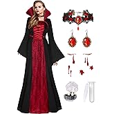 Vampire Costume for Women with teeth Accessories Gothic Vampire Dress Halloween Witch Costume Adult
