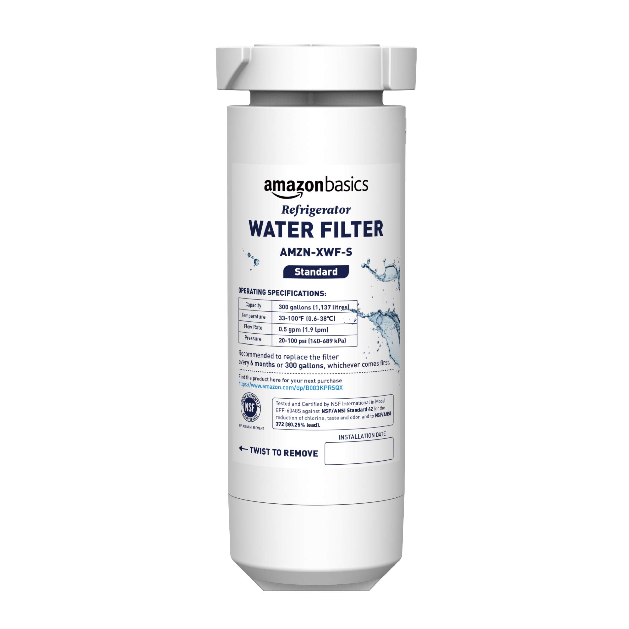 Photo 1 of Amazon Basics Replacement GE XWF Refrigerator Water Filter, Standard Filtration, 1-Pack