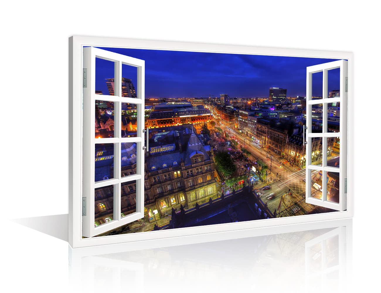 Leeds City Skyline Wall Decorations for living Room Leeds City England Canvas Wall Art Prints and Posters 1 Piece England Night Cityscape Home Decoration Artwork Framed Ready to Hang (16''Wx 24''H)