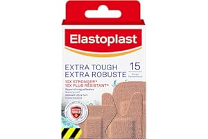 Elastoplast Extra Tough Waterproof Adhesive Bandages, 15 Strips, Beige | Flexible Fabric | Durable Protection Super Strong Ad