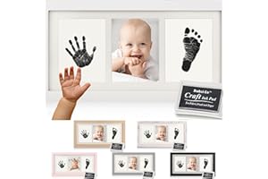 Bubzi Co Baby Handprint Kit & Footprint Photo Frame for Newborn Girls and Boys, Unique Baby Shower Gifts Set for Registry, Memorable Keepsake Decorations for Room Wall or Nursery Decor (White)