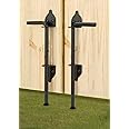 12" Heavy Duty Cane Bolt Gate Drop Rod Hardware Ground Latch for Wood PVC Vinyl Metal Fences Gates, Double Doors, Black Solid Steel -2 Pack