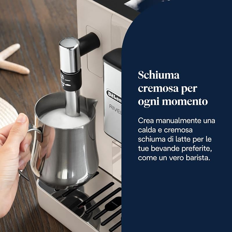 Rivelia Perfetto EXAM440.35.BG, Macchina da Caffè Automatica, Chicchi Macinati al Momento, Portachicchi Intercambiabile, Montalatte Classico, 8 Ricette, Display Touch a Colori, Colore Beige