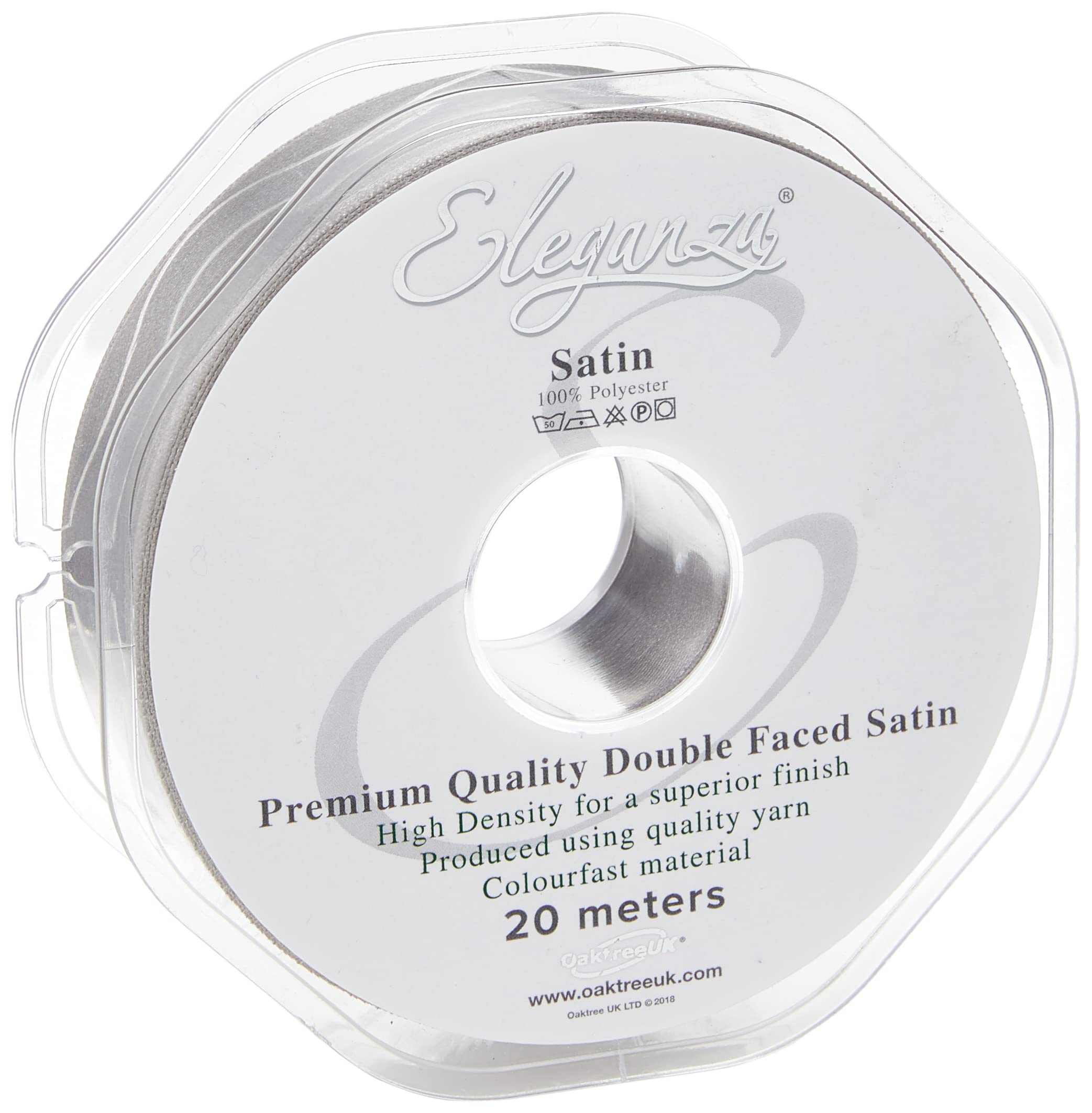 ELEGANZA Double Faced Satin 25mm x 20m Silver No.24, 25 mm x 20 m