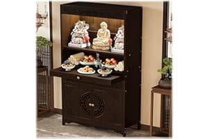 Buddhist Altar Table with Storage Cabinet Pooja Cabinet, Foyer Tables for Entryway, Chinese Altar Pedestal Offering Table for