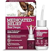 Vetality Medicated Otic Drops for Dog Ear Infection Treatment, 2 fl oz | Provides fast healing and relief for dog ear bacterial infections. Soothes itchy ears &amp; prevents new infections. Made in USA