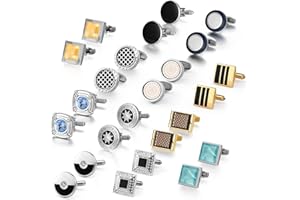 Wynameleri Cufflink 12 Pairs, Classic Fashion Men's Cuff Links Silver-tone Gold-tone Black for Business Wedding Party Gift Box