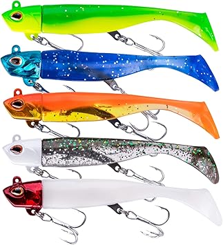 Amazon Goture ジグヘッド ワーム ソフトルアー シンキングルアー シーバス ヒラメ タチウオ 青物 淡水 海釣り両用 フック装着済み 交換用ボディー付き 5本セット 14g Goture 投げ釣り用