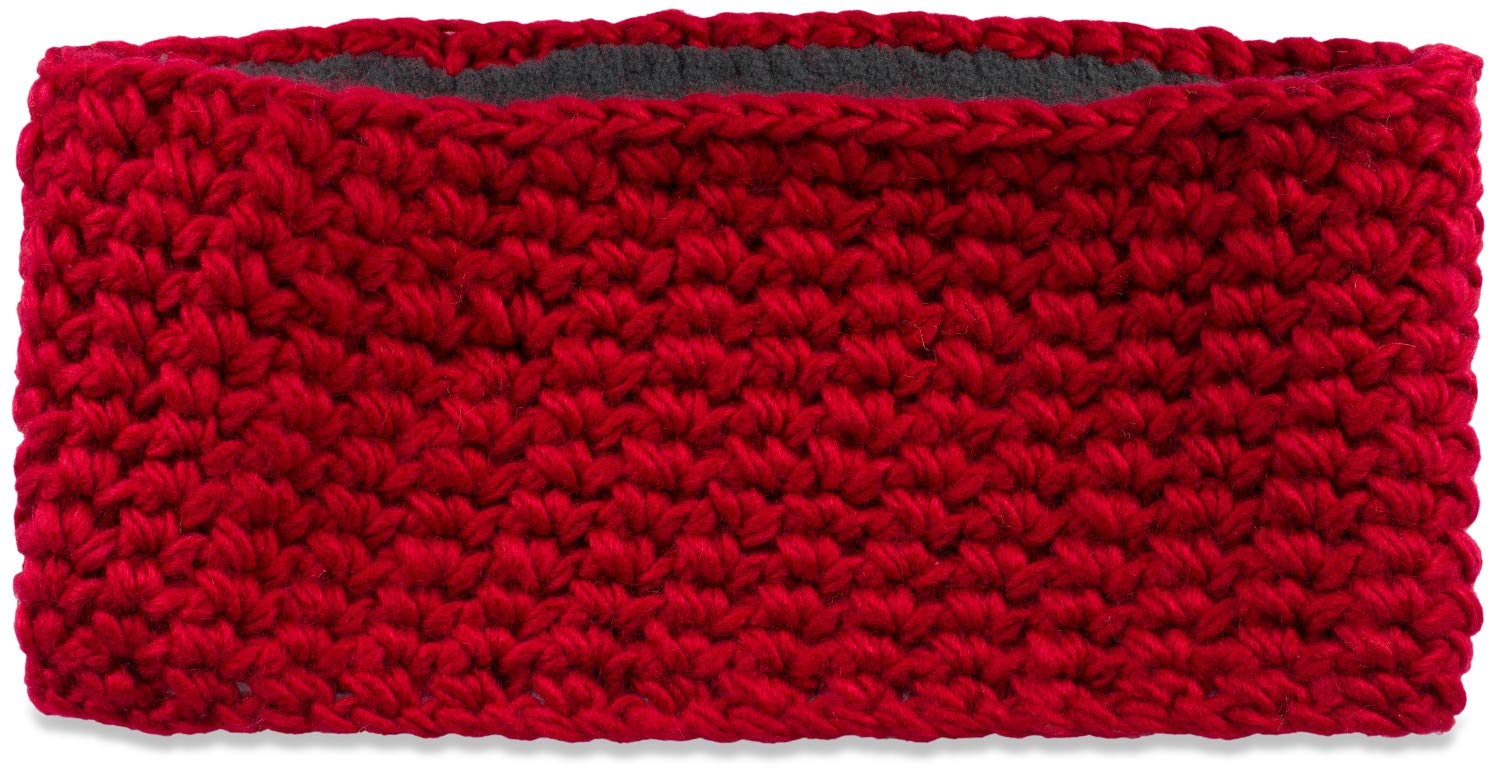 styleBREAKER Women wide coarse crocheted headband plain, Thermo Fleece lining, tube scarf, winter headband 04026050, color:Wine Red