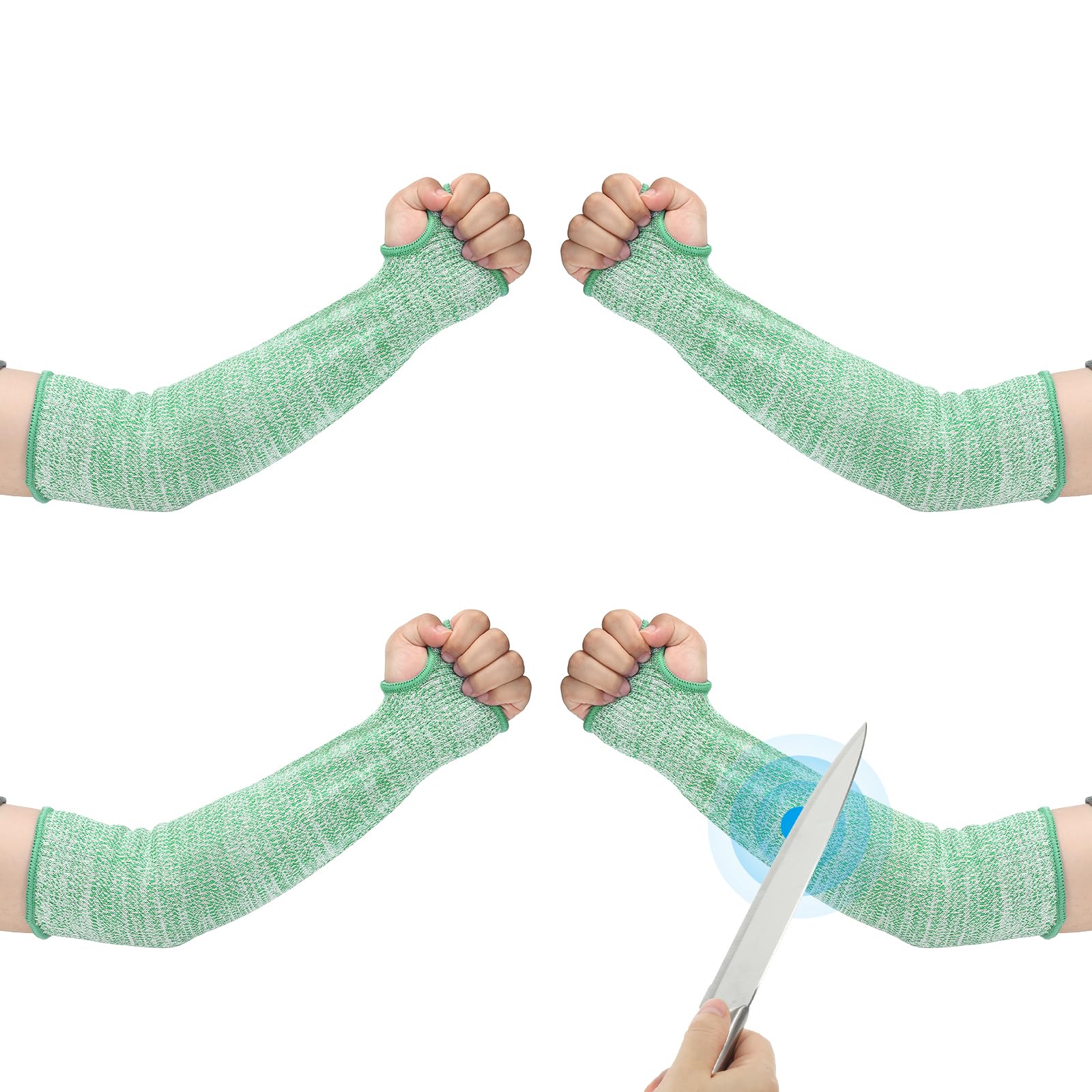 PATIKIL 16 Inch Cut Resistant Sleeve, 2 Pairs Arm Safety Protectors Sleeves with Thumb Hole Level 5 Protection Forearm Guard Sleeves for Thin Skin and Bruising, L, Green
