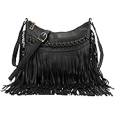 Oweisong Leather Fringe Purse for Women Trendy Western Tassel Crossbody Bag Vintage Hobo Black Shoulder Messenger Bag