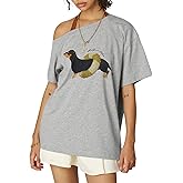 Aelfric Eden Dachshund Off The Shoulder Tshirts Women's Oversized Graphic Tees Short Sleeve Summer Cute T Shirts Y2K Tops