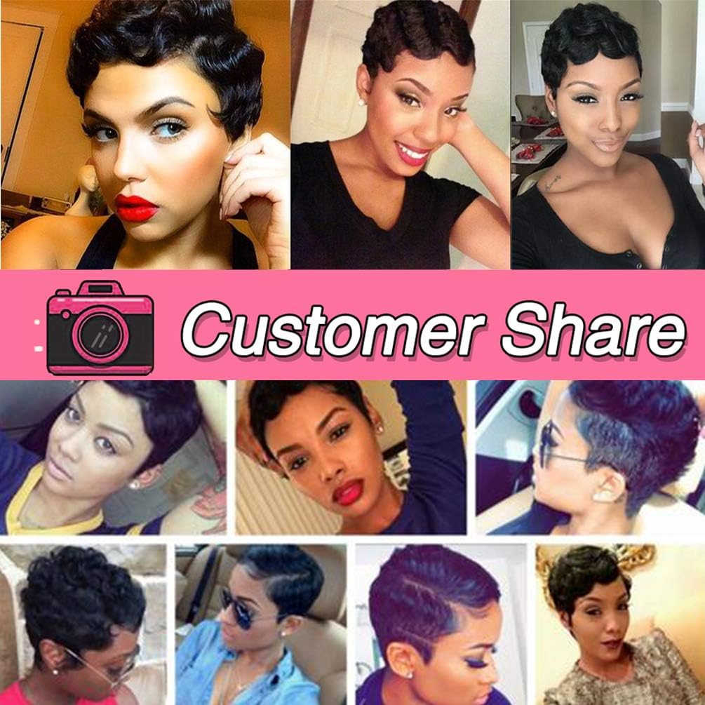 100% Human Hair Short Pixie Cut Wigs Natural Black Glueless Remy Hair Wigs with Bangs for Women Daily Dress - Image 4