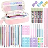 JIZHIYUAN Mechanical Pencil Set with Pink Pencil Case,12X Pastel Mechanical Pencil 0.5mm-2.0mm with 564X HB+36X Color Leads for Writing, Drafting, Drawing, Sketching Ideal College Study Essentials