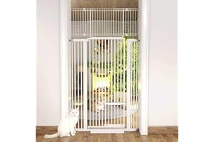 JIPRLAK 71" Extra Tall Cat Gate 29.5-40.6 Wide Pet gate for Doorway Pet Gate with Cat Doors NO Drilling Pressure Mount Kit for Cats and Dogs Indoor Doorways liveing Room Bedroom-White
