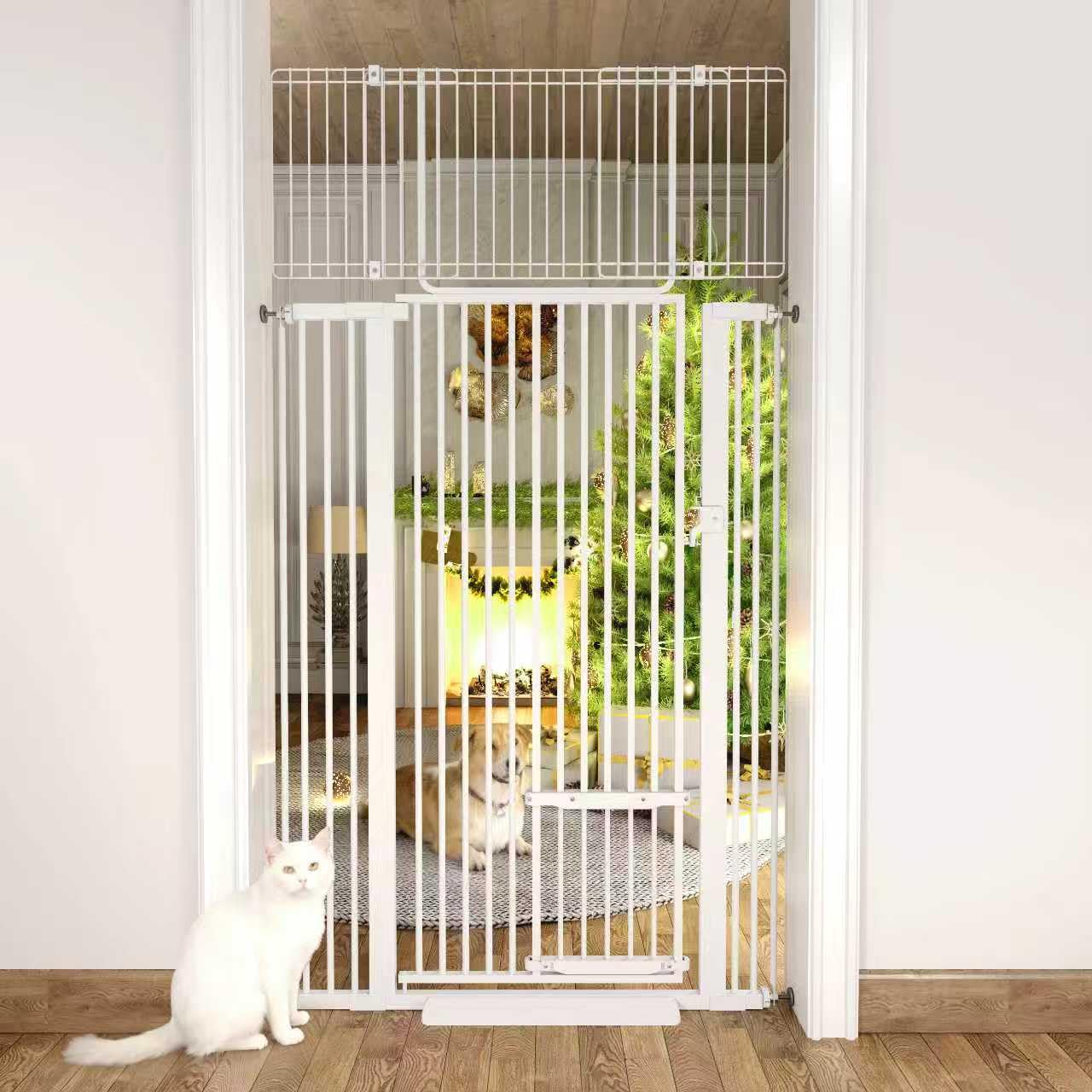 Photo 1 of 71" Extra Tall Cat Gate 29.5-40.6 Wide Pet gate for Doorway Pet Gate with Cat Doors NO Drilling Pressure Mount Kit for Cats and Dogs Indoor Doorways liveing Room Bedroom-White