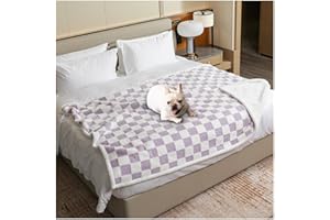 Maidewow Waterproof Pet Blanket,Dog Bed Covers Couch Sofa Stylish Jacquard Pets Throw Blankets for Puppy Cats Washable Reversible Furniture Protection Covers (Purple Check,XL)