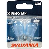 SYLVANIA 7440 SilverStar Mini Bulb, Daytime Running Light, 2 Bulbs | Brighter and Whiter Light for a Crisp, Clean Upgraded Look, Sleek Styling with Enhanced Nighttime Visibility