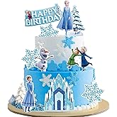 10 Pcs Cute Birthday Cake Toppers, Snow Theme Party Princess Cake Decorations, for Ice Party Supplies
