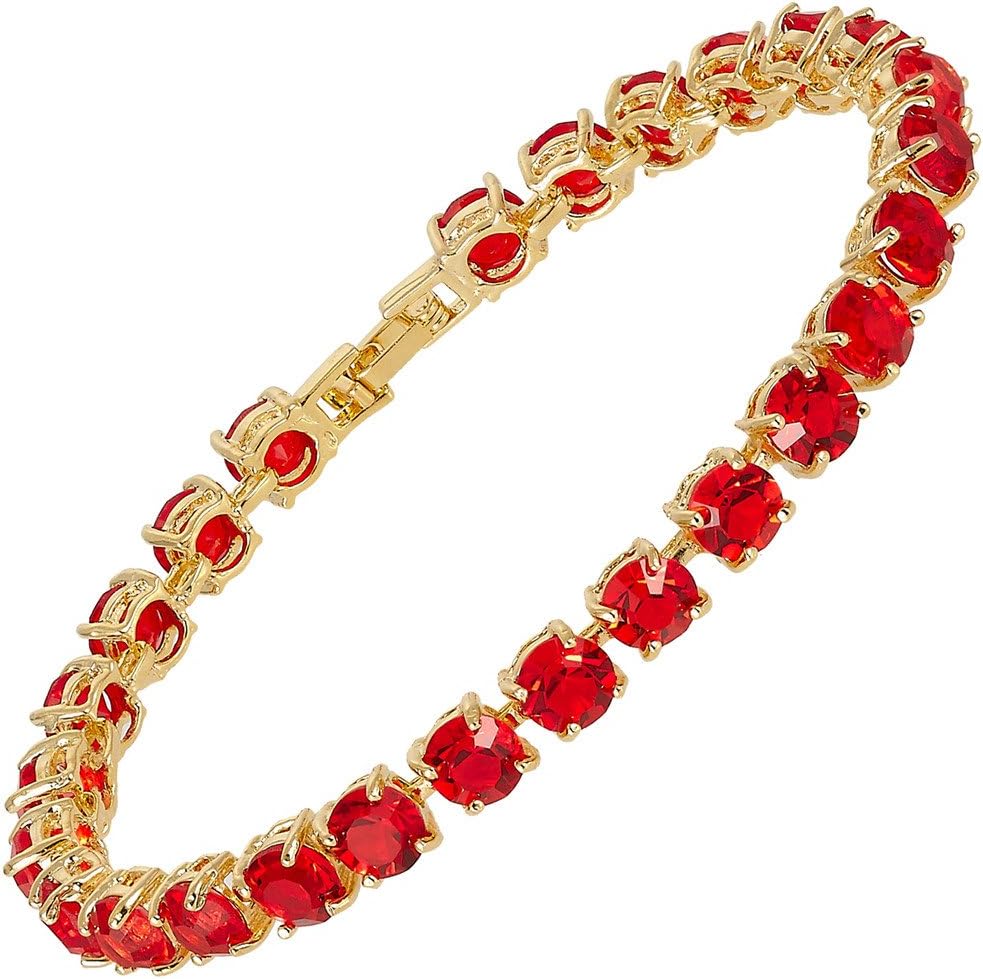 RIZILIATennis Bracelet [18cm/7inch] with Round Cut Gemstones CZ [6 Colours available] in 18K Yellow Gold Plated, Simple Modern Elegance