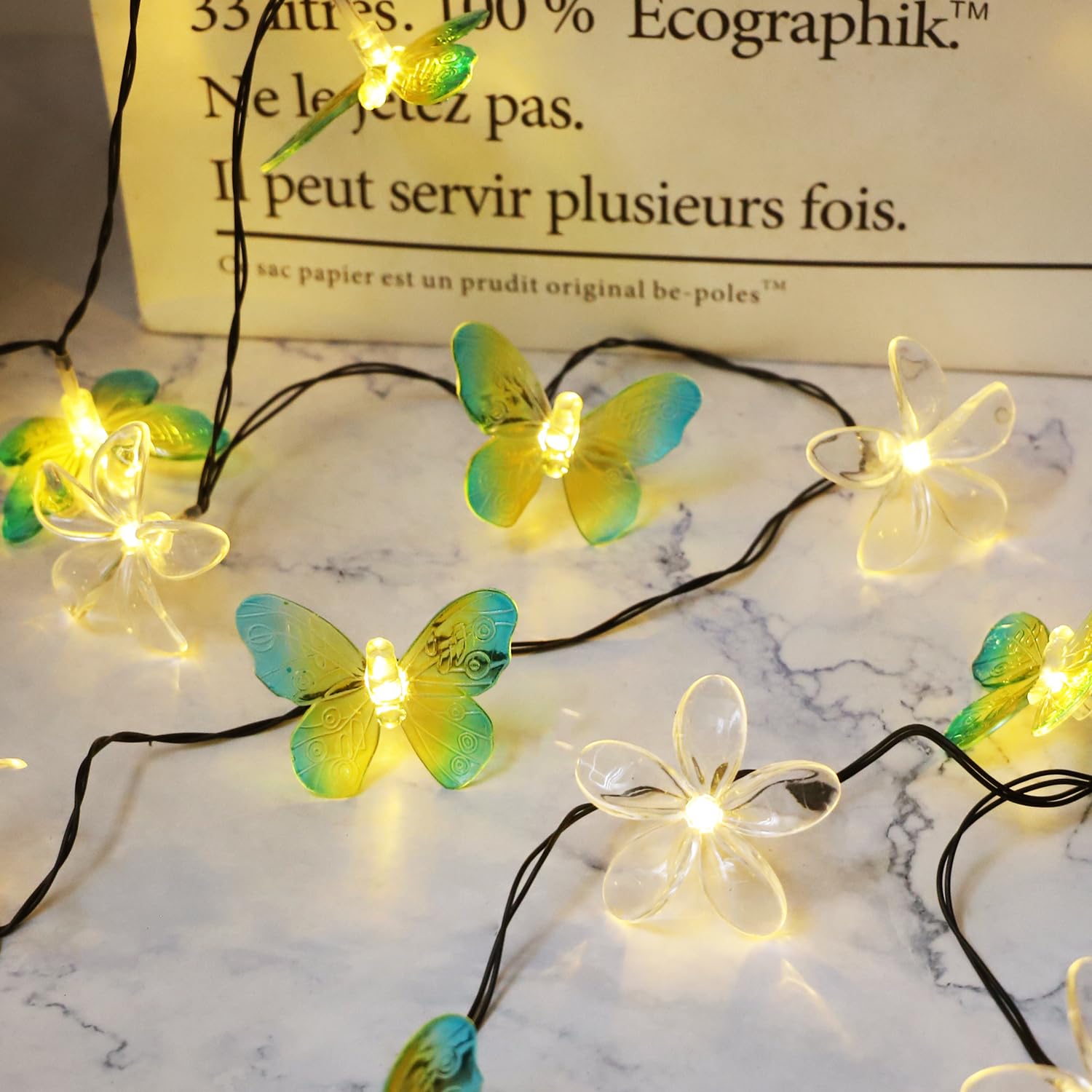 Photo 1 of Cherry Blossom Flower String Lights Butterfly Fairy Lights for Bedroom, 20LED Solar String Lights Floral Garland Cute Lights for Outdoor Decor, Wedding, Christmas Decorations (Warm White)