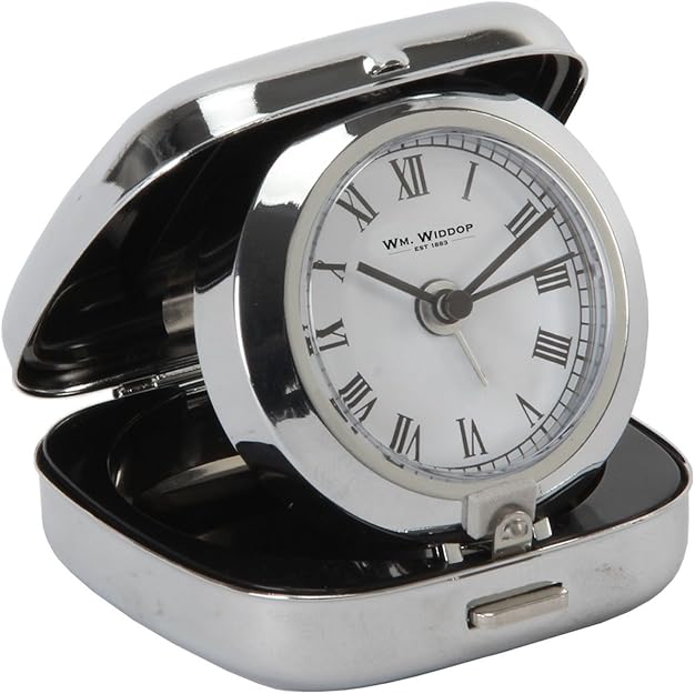 Widdop Metal Case Folding Travel Alarm Clock Desk Roman Numerals Time