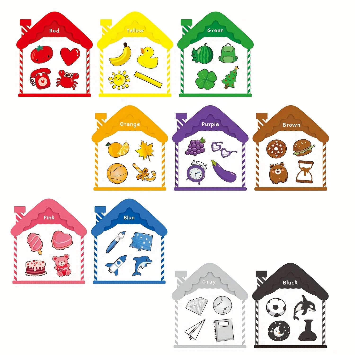 Magnetic House Color Sorting Set 10 pcs Matching Magnets Learning Colors Shape Activity Fridge Magnets for Educational Refrigerator Whiteboard